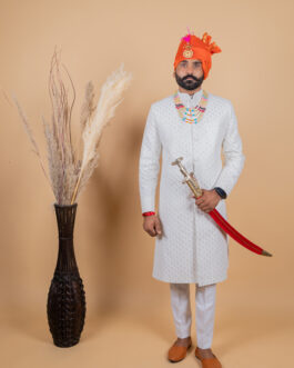 Royal White Mehroon Sherwani