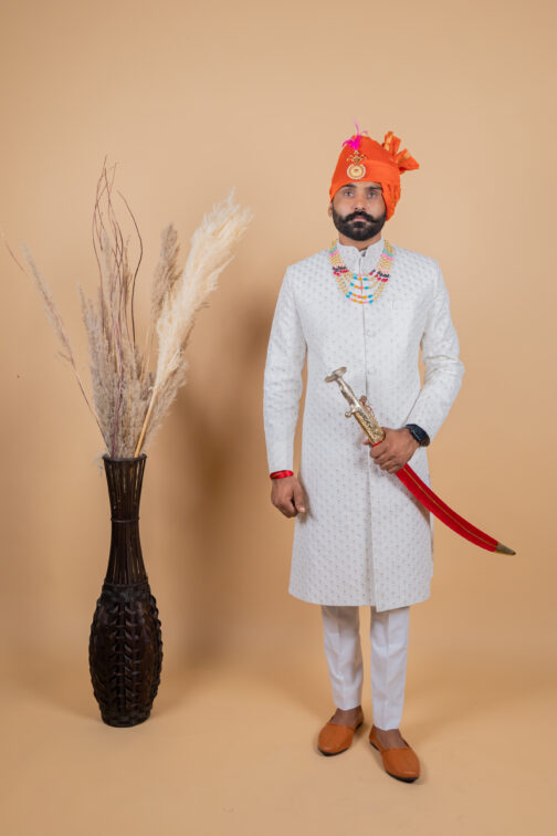 Royal White Mehroon Sherwani