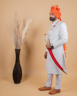 Royal White Mehroon Sherwani