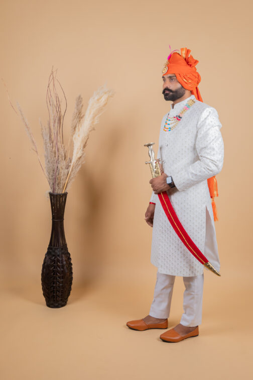 Royal White Mehroon Sherwani - Image 2