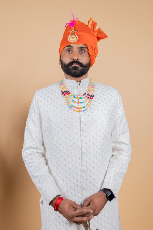 Royal White Mehroon Sherwani - Image 4